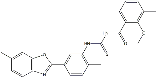 N-(2-methoxy-3-methylbenzoyl)-N'-[2-methyl-5-(6-methyl-1,3-benzoxazol-2-yl)phenyl]thiourea Structural