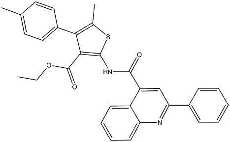 ethyl 5-methyl-4-(4-methylphenyl)-2-{[(2-phenylquinolin-4-yl)carbonyl]amino}thiophene-3-carboxylate Structural