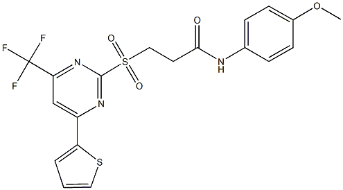 N-(4-methoxyphenyl)-3-{[4-(2-thienyl)-6-(trifluoromethyl)-2-pyrimidinyl]sulfonyl}propanamide Structural