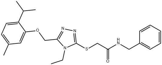 N-benzyl-2-({4-ethyl-5-[(2-isopropyl-5-methylphenoxy)methyl]-4H-1,2,4-triazol-3-yl}sulfanyl)acetamide Structural