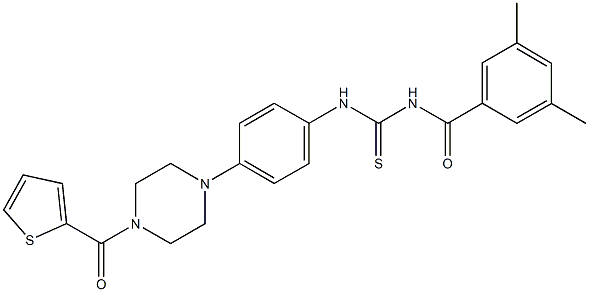 N-(3,5-dimethylbenzoyl)-N'-{4-[4-(2-thienylcarbonyl)-1-piperazinyl]phenyl}thiourea Structural