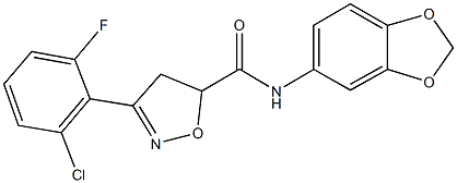N-(1,3-benzodioxol-5-yl)-3-(2-chloro-6-fluorophenyl)-4,5-dihydro-5-isoxazolecarboxamide Structural