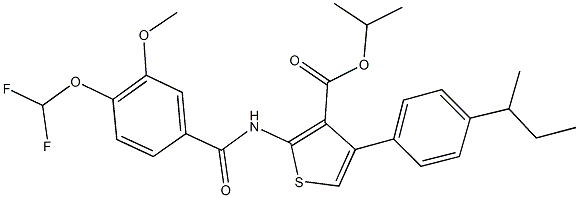 isopropyl 4-(4-sec-butylphenyl)-2-{[4-(difluoromethoxy)-3-methoxybenzoyl]amino}-3-thiophenecarboxylate Structural