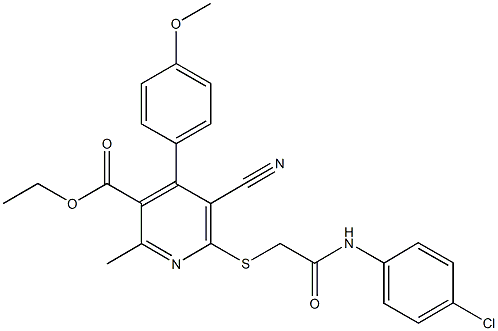 ethyl 6-{[2-(4-chloroanilino)-2-oxoethyl]sulfanyl}-5-cyano-4-(4-methoxyphenyl)-2-methylnicotinate Structural