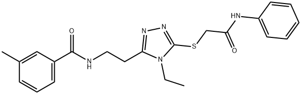 N-(2-{5-[(2-anilino-2-oxoethyl)sulfanyl]-4-ethyl-4H-1,2,4-triazol-3-yl}ethyl)-3-methylbenzamide Structural