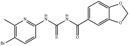N-(1,3-benzodioxol-5-ylcarbonyl)-N'-(5-bromo-6-methyl-2-pyridinyl)thiourea Structural