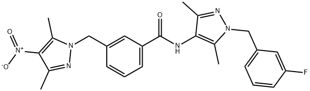 N-[1-(3-fluorobenzyl)-3,5-dimethyl-1H-pyrazol-4-yl]-3-({4-nitro-3,5-dimethyl-1H-pyrazol-1-yl}methyl)benzamide Structural