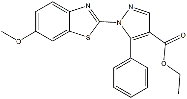 ethyl 1-(6-methoxy-1,3-benzothiazol-2-yl)-5-phenyl-1H-pyrazole-4-carboxylate Structural