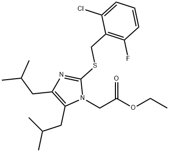 ethyl 2-(2-{[(2-chloro-6-fluorophenyl)methyl]sulfanyl}-4,5-bis(2-methylpropyl)-1H-imidazol-1-yl)acetate Structural