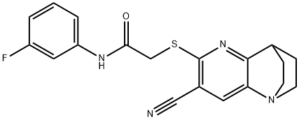 2-[(4-cyano-1,6-diazatricyclo[6.2.2.0~2,7~]dodeca-2,4,6-trien-5-yl)sulfanyl]-N-(3-fluorophenyl)acetamide Structural