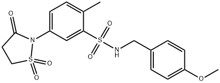 N-[(4-methoxyphenyl)methyl]-2-methyl-5-(1,1,3-trioxo-1,2-thiazolidin-2-yl)benzenesulfonamide Structural