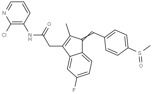 N-(2-chloropyridin-3-yl)-2-[(3E)-6-fluoro-2-methyl-3-[(4-methylsulfinylphenyl)methylidene]inden-1-yl]acetamide Structural