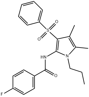 N-[3-(benzenesulfonyl)-4,5-dimethyl-1-propylpyrrol-2-yl]-4-fluorobenzamide Structural