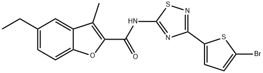 N-[3-(5-bromothiophen-2-yl)-1,2,4-thiadiazol-5-yl]-5-ethyl-3-methyl-1-benzofuran-2-carboxamide Structural