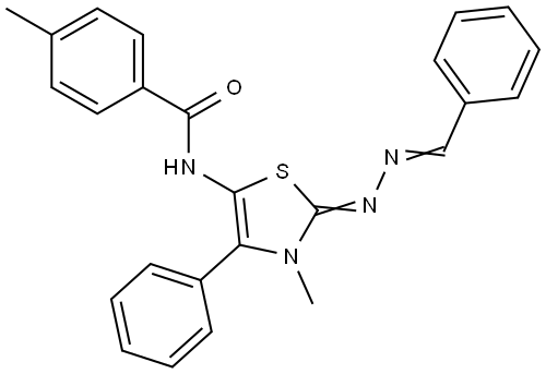 N-[(2Z)-2-[(Z)-benzylidenehydrazinylidene]-3-methyl-4-phenyl-1,3-thiazol-5-yl]-4-methylbenzamide Structural