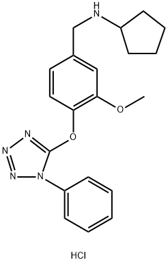 N-[[3-methoxy-4-(1-phenyltetrazol-5-yl)oxyphenyl]methyl]cyclopentanamine hydrochloride Structural