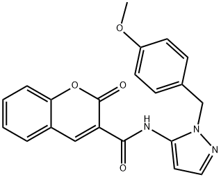 N-[2-[(4-methoxyphenyl)methyl]pyrazol-3-yl]-2-oxochromene-3-carboxamide Structural