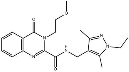 N-[(1-ethyl-3,5-dimethylpyrazol-4-yl)methyl]-3-(2-methoxyethyl)-4-oxoquinazoline-2-carboxamide Structural