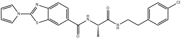 N-[(2S)-1-[2-(4-chlorophenyl)ethylamino]-1-oxopropan-2-yl]-2-pyrrol-1-yl-1,3-benzothiazole-6-carboxamide Structural