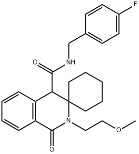N-[(4-fluorophenyl)methyl]-2-(2-methoxyethyl)-1-oxospiro[4H-isoquinoline-3,1'-cyclohexane]-4-carboxamide Structural