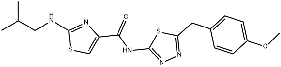 N-[5-[(4-methoxyphenyl)methyl]-1,3,4-thiadiazol-2-yl]-2-(2-methylpropylamino)-1,3-thiazole-4-carboxamide Structural