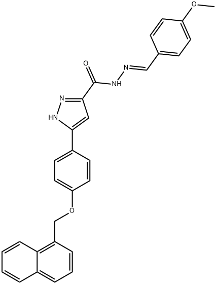 N-[(E)-(4-methoxyphenyl)methylideneamino]-3-[4-(naphthalen-1-ylmethoxy)phenyl]-1H-pyrazole-5-carboxamide Structural