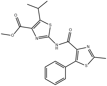 methyl 2-[(2-methyl-5-phenyl-1,3-thiazole-4-carbonyl)amino]-5-propan-2-yl-1,3-thiazole-4-carboxylate Structural