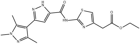 ethyl 2-[2-[[3-(1,3,5-trimethylpyrazol-4-yl)-1H-pyrazole-5-carbonyl]amino]-1,3-thiazol-4-yl]acetate Structural