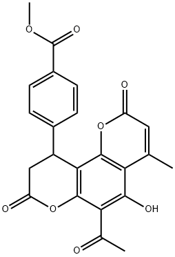 methyl 4-(6-acetyl-5-hydroxy-4-methyl-2,8-dioxo-9,10-dihydropyrano[2,3-h]chromen-10-yl)benzoate Structural