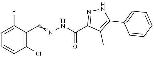 N-[(E)-(2-chloro-6-fluorophenyl)methylideneamino]-4-methyl-3-phenyl-1H-pyrazole-5-carboxamide Structural