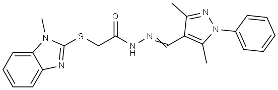 N-[(E)-(3,5-dimethyl-1-phenylpyrazol-4-yl)methylideneamino]-2-(1-methylbenzimidazol-2-yl)sulfanylacetamide Structural