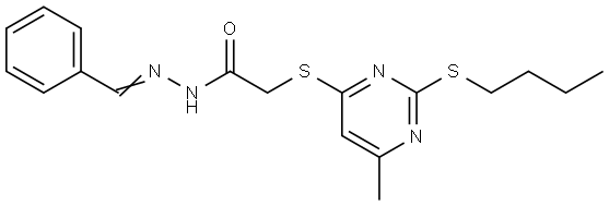N-[(E)-benzylideneamino]-2-(2-butylsulfanyl-6-methylpyrimidin-4-yl)sulfanylacetamide Structural