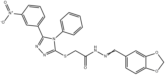 N-[(E)-1,3-benzodioxol-5-ylmethylideneamino]-2-[[5-(3-nitrophenyl)-4-phenyl-1,2,4-triazol-3-yl]sulfanyl]acetamide Structural