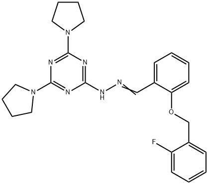 N-[(E)-[2-[(2-fluorophenyl)methoxy]phenyl]methylideneamino]-4,6-dipyrrolidin-1-yl-1,3,5-triazin-2-amine Structural