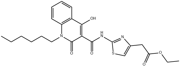 ethyl 2-[2-[(1-hexyl-4-hydroxy-2-oxoquinoline-3-carbonyl)amino]-1,3-thiazol-4-yl]acetate Structural