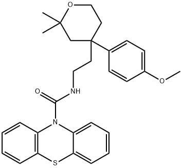 N-[2-[4-(4-methoxyphenyl)-2,2-dimethyloxan-4-yl]ethyl]phenothiazine-10-carboxamide Structural