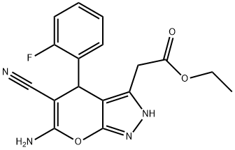 ethyl 2-[6-amino-5-cyano-4-(2-fluorophenyl)-2,4-dihydropyrano[2,3-c]pyrazol-3-yl]acetate Structural