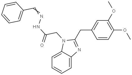 N-[(E)-benzylideneamino]-2-[2-[(3,4-dimethoxyphenyl)methyl]benzimidazol-1-yl]acetamide Structural