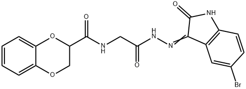 N-[2-[2-(5-bromo-2-oxoindol-3-yl)hydrazinyl]-2-oxoethyl]-2,3-dihydro-1,4-benzodioxine-3-carboxamide Structural