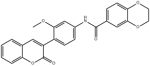 N-[3-methoxy-4-(2-oxochromen-3-yl)phenyl]-2,3-dihydro-1,4-benzodioxine-6-carboxamide Structural