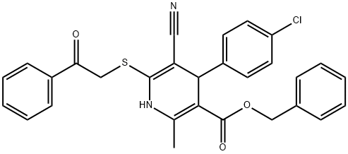 benzyl 4-(4-chlorophenyl)-5-cyano-2-methyl-6-phenacylsulfanyl-1,4-dihydropyridine-3-carboxylate Structural