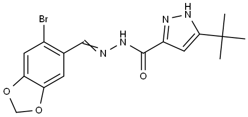 N-[(E)-(6-bromo-1,3-benzodioxol-5-yl)methylideneamino]-5-tert-butyl-1H-pyrazole-3-carboxamide Structural