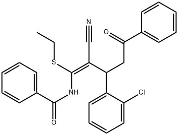 N-[(Z)-3-(2-chlorophenyl)-2-cyano-1-ethylsulfanyl-5-oxo-5-phenylpent-1-enyl]benzamide Structural
