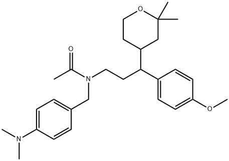N-[[4-(dimethylamino)phenyl]methyl]-N-[3-(2,2-dimethyloxan-4-yl)-3-(4-methoxyphenyl)propyl]acetamide Structural
