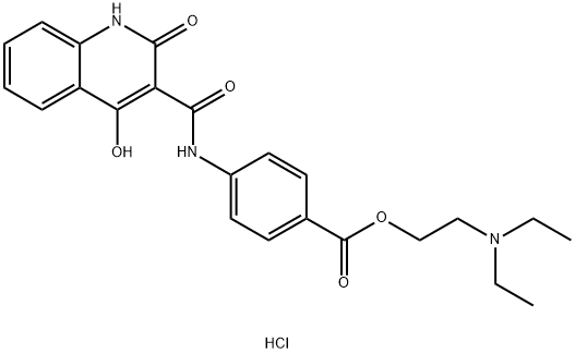 diethyl-[2-[4-[(4-hydroxy-2-oxo-1H-quinoline-3-carbonyl)amino]benzoyl]oxyethyl]azanium chloride Structural