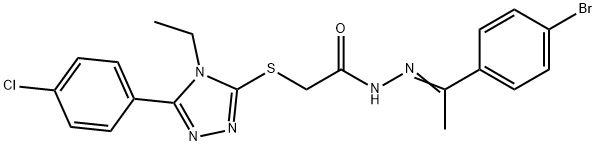 N-[(Z)-1-(4-bromophenyl)ethylideneamino]-2-[[5-(4-chlorophenyl)-4-ethyl-1,2,4-triazol-3-yl]sulfanyl]acetamide Structural