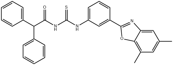 N-[[3-(5,7-dimethyl-1,3-benzoxazol-2-yl)phenyl]carbamothioyl]-2,2-diphenylacetamide Structural