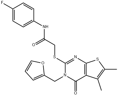 N-(4-fluorophenyl)-2-[3-(furan-2-ylmethyl)-5,6-dimethyl-4-oxothieno[2,3-d]pyrimidin-2-yl]sulfanylacetamide Structural
