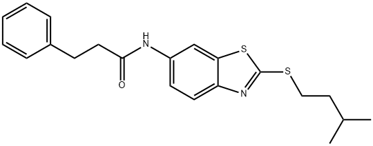 N-[2-(3-methylbutylsulfanyl)-1,3-benzothiazol-6-yl]-3-phenylpropanamide Structural