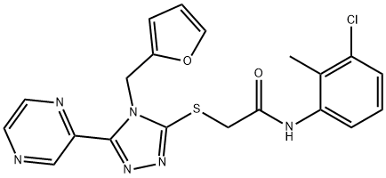 N-(3-chloro-2-methylphenyl)-2-[[4-(furan-2-ylmethyl)-5-pyrazin-2-yl-1,2,4-triazol-3-yl]sulfanyl]acetamide Structural